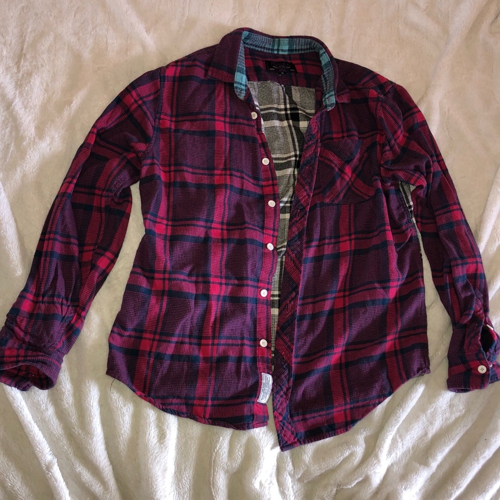 Two Pattern Flannel Button Down Shirt Unisex - image 2
